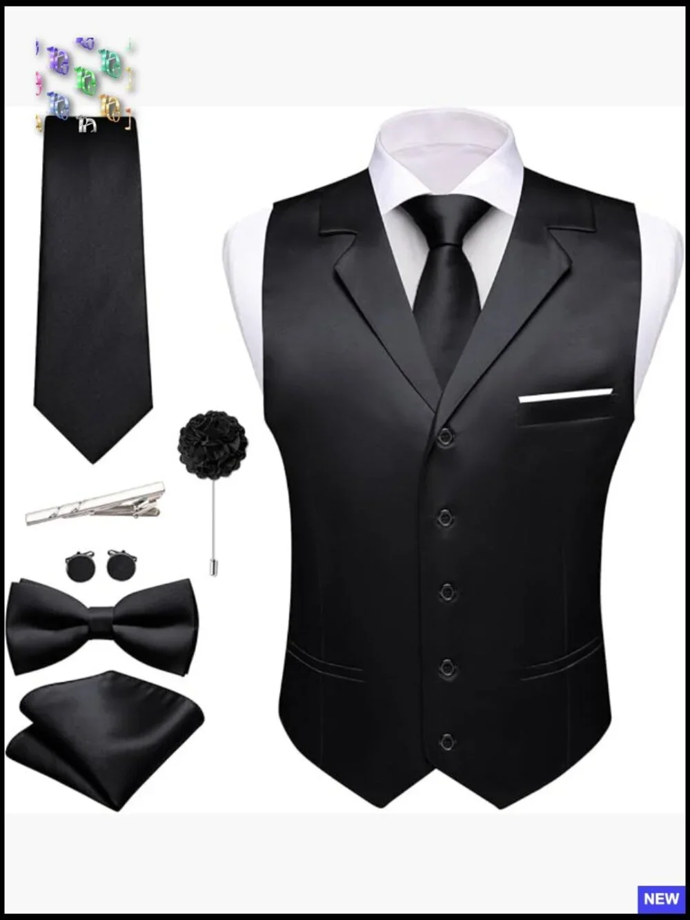 Slim Fit Formal Vest Set Lapel Collar Wedding Party Tuxedo Waistcoat Elegant